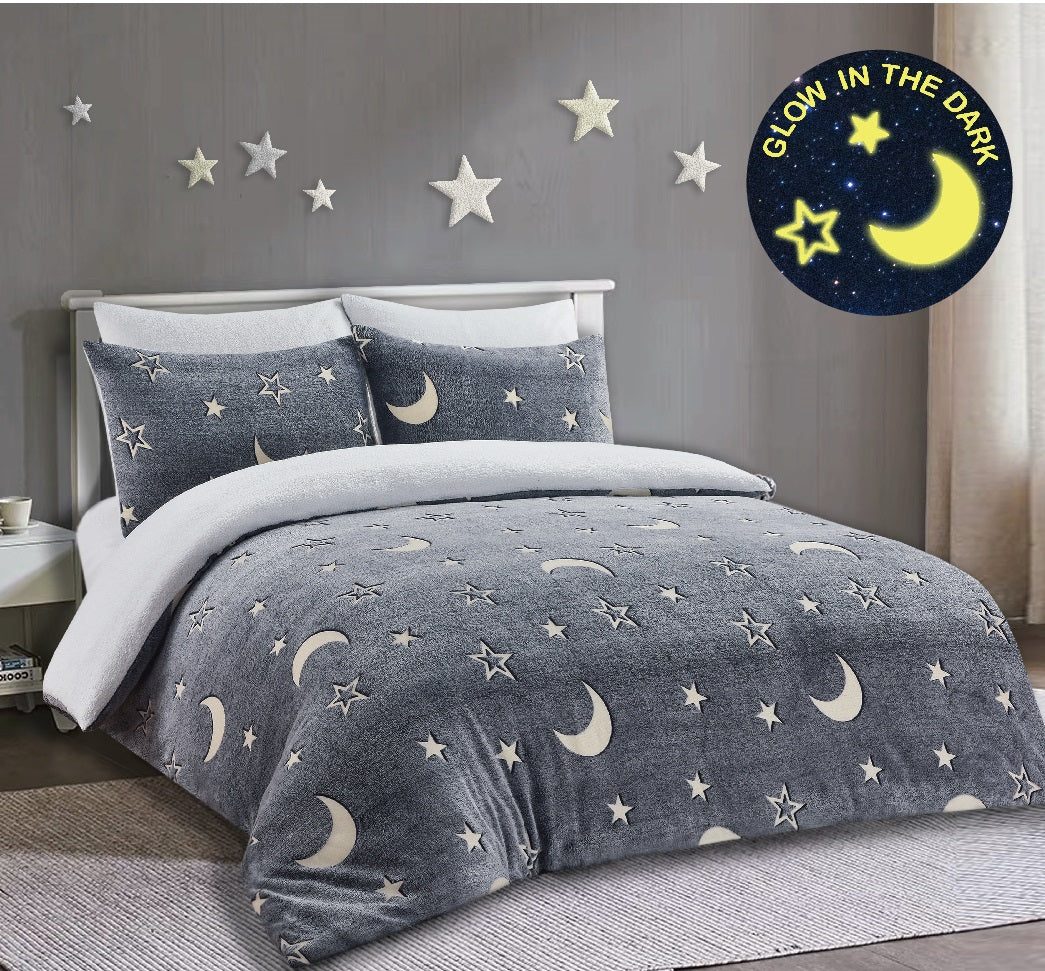 Glow in the dark teddy fleece duvet set & blanket