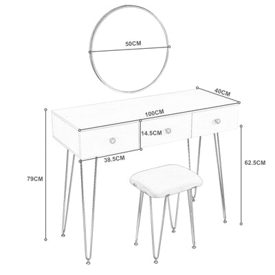 1Set Dressing Table with Stool Mirror